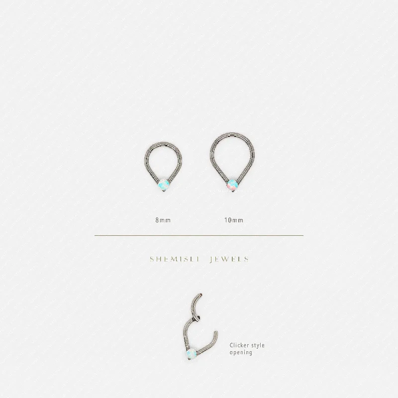 Teardrop Opal Septum Ring, Hinged Clicker Hoop, 16ga 8mm or 10mm, Unisex, G23 Titanium, SHEMISLI SH581, SH582