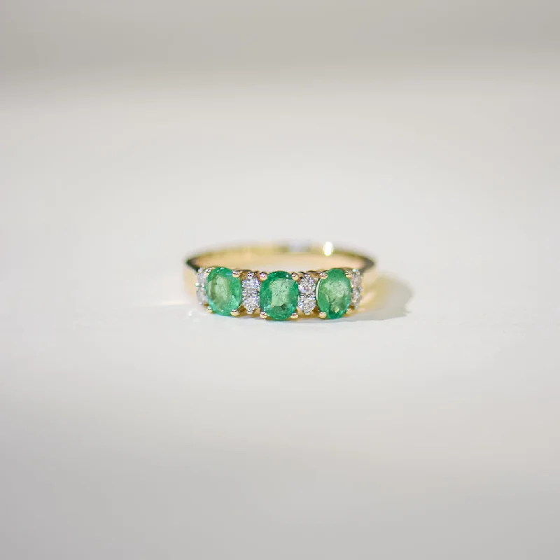 Three Stone Emerald and Diamond Ring