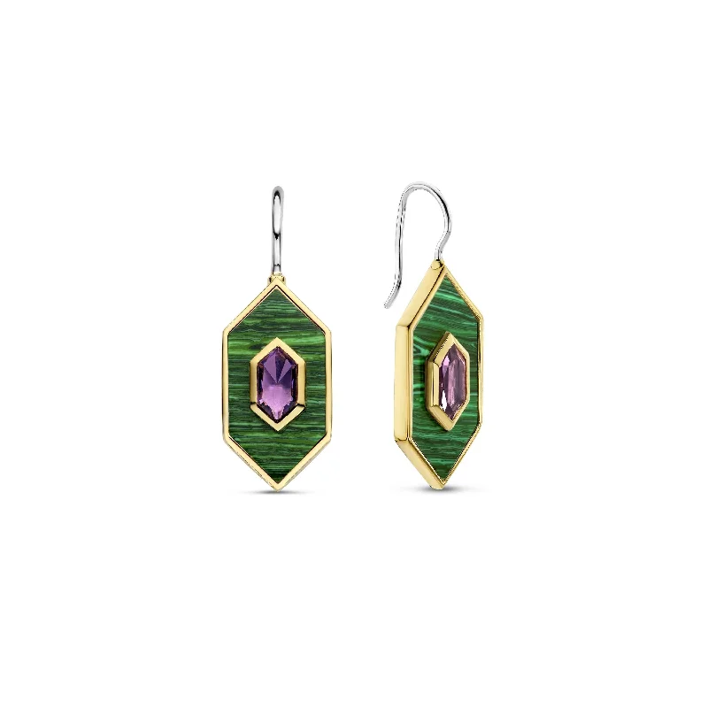 Ti Sento Gold Vermeil Malachite Green & Amethyst Purple Earrings