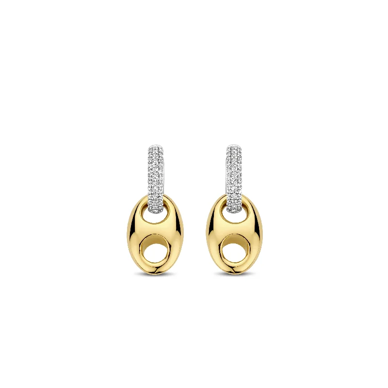 Ti Sento Gold Silver Cubic Zirconia Hoop Drop Earrings