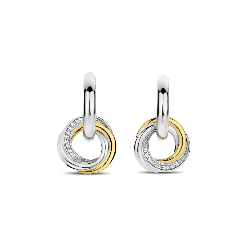 Ti Sento Gold Silver Cubic Zirconia Hoop Drop Earrings