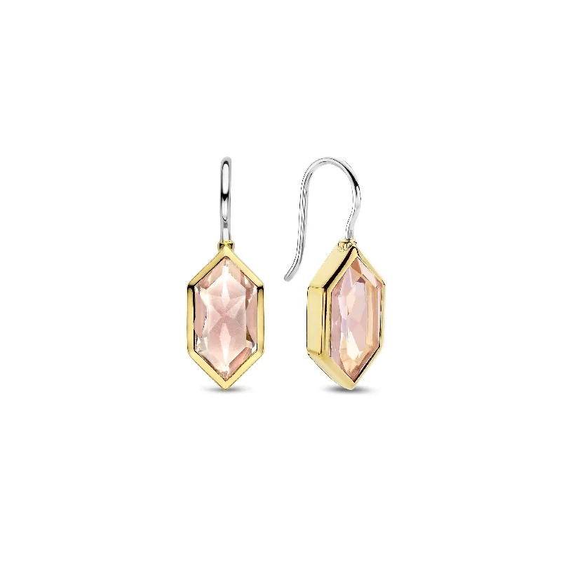 Ti Sento Gold Vermeil and Pink Stone Drop Earrings