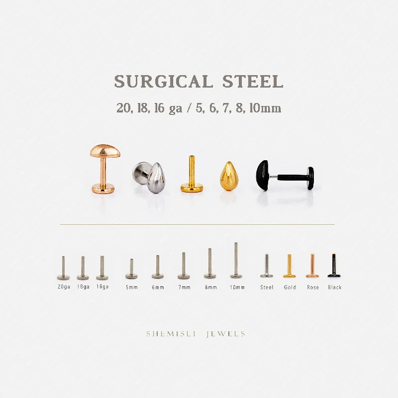 Tiny Teardrop Threadless Flat Back Nose Stud, 20,18,16ga, 5-10mm Unisex, Surgical Steel SHEMISLI SS851