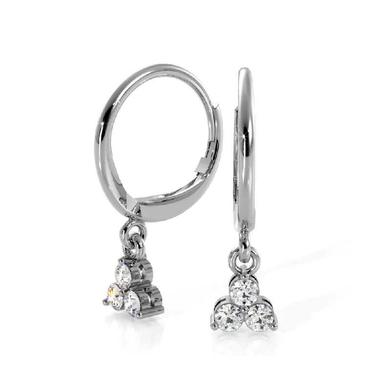 Trillium 0.70 ctw. Three Stone Dangle Round Diamond Hoop Earrings