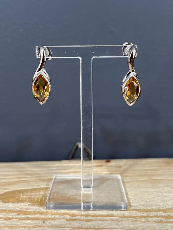 Unique & Co Sterling Silver Golden Citrine Drop Earrings