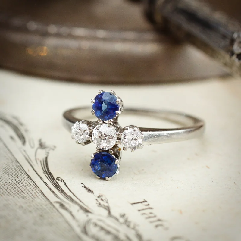 Uniquely Created Beautiful Antique Sapphire and Diamond Dress Ring