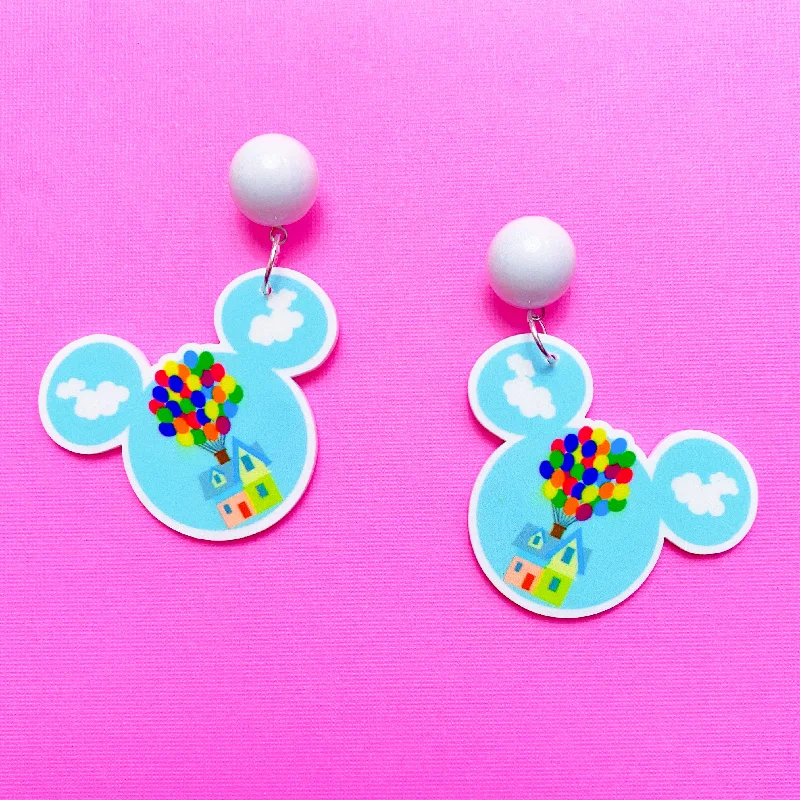 Up House & Balloons Mouse Acrylic Drop Earrings