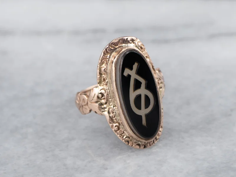 Antique Greek Sorority Onyx Ring