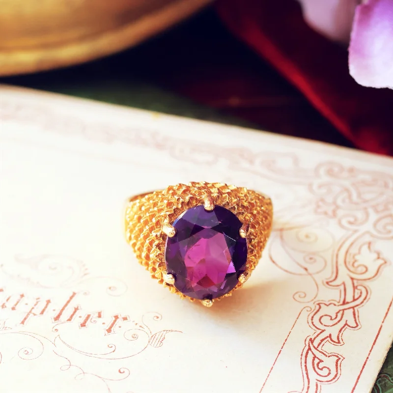 Spectacular Vintage Date 1970 Amethyst Cocktail Ring