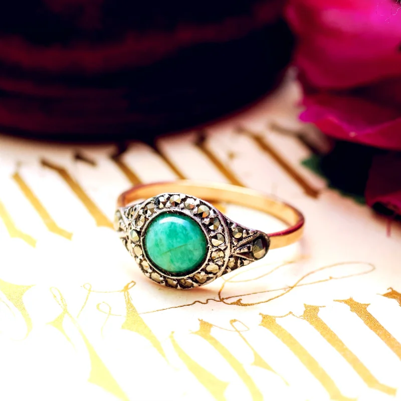 Vintage Art Deco Aventurine & Marcasite Ring