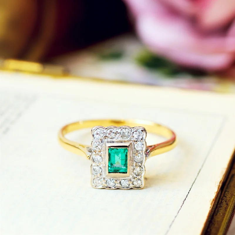 Vintage Art Deco Styled Emerald & Diamond Engagement Ring