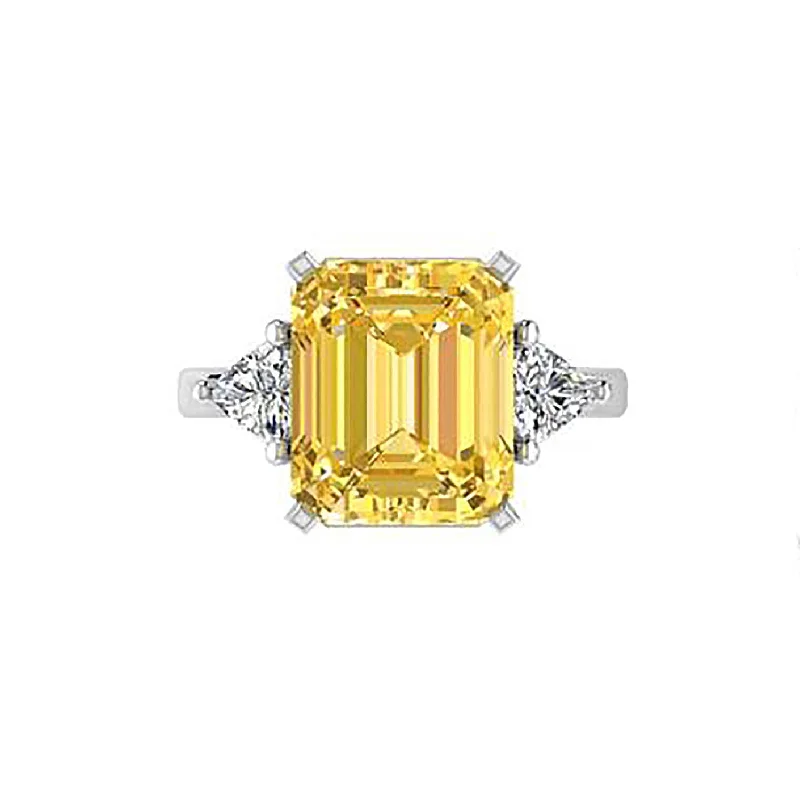 White Gold Emerald Cut Citrine Ring Version 2