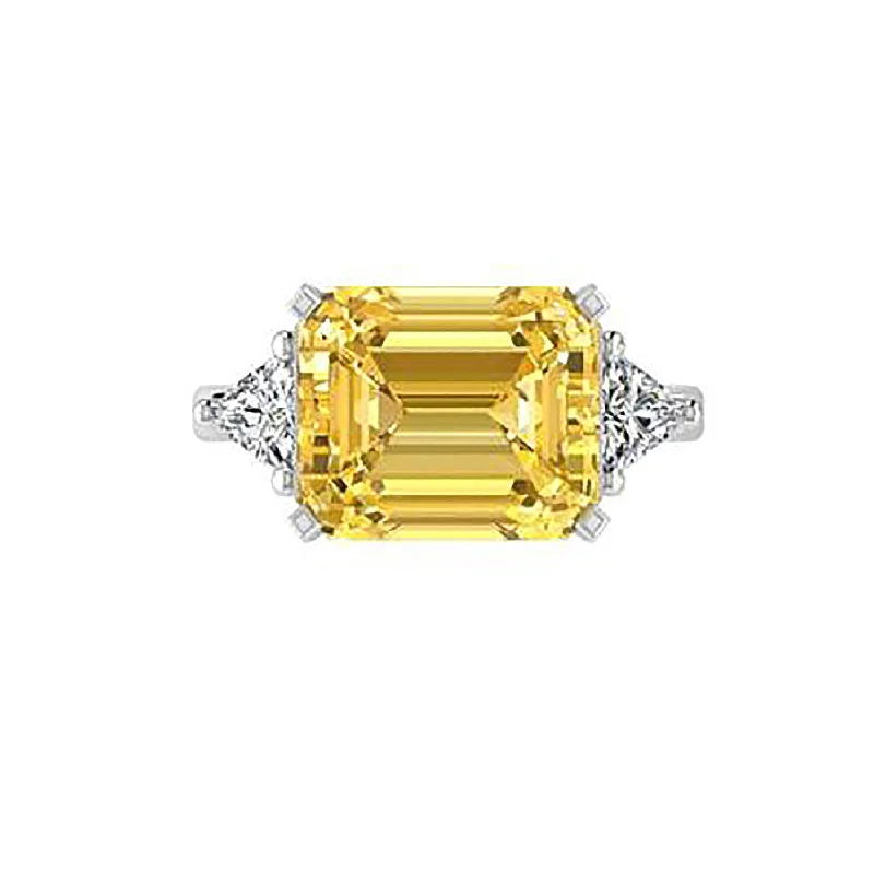 White Gold Emerald Cut Citrine Ring