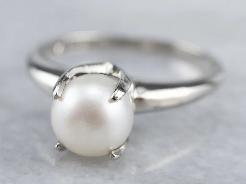 White Pearl Solitaire Ring