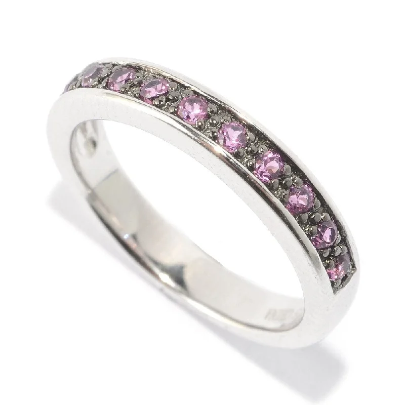 White Platinum over Silver Multicolor Round Rhodolite Midi Ring