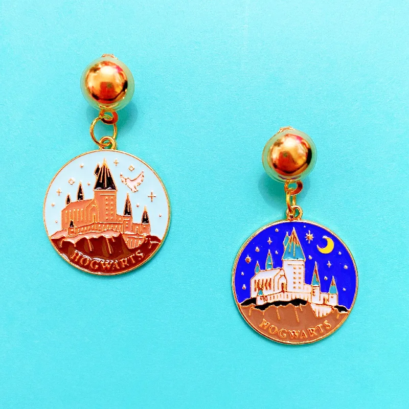 Wizard Castle Day & Night Round Enamel Drop Earrings