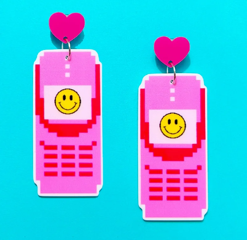 Y2K Cell Phone Smiley Face Drop Earrings