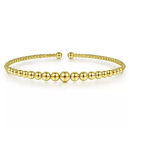 14K Yellow Gold 6.25" Bujukan Beaded Open Bangle