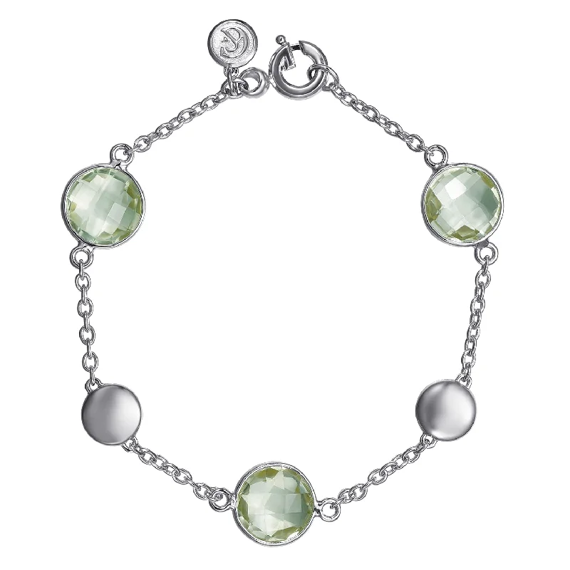 7" Sterling Silver Green Amethyst Station Bracelet