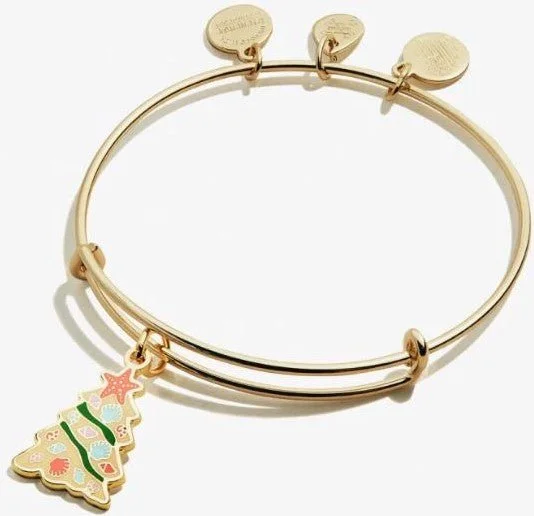 ALEX AND ANI Color Infusion Seashell Christmas Tree Charm Bangle