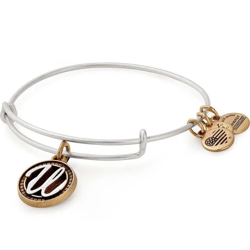 ALEX AND ANI Initial U Two Tone Charm Bangle