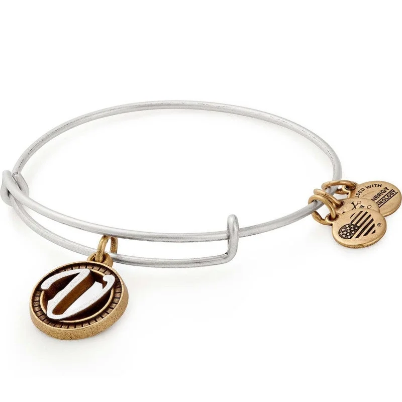 ALEX AND ANI Initial V Two Tone Charm Bangle