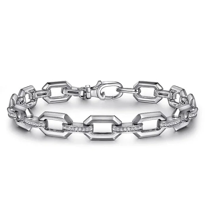 Sterling Silver White Sapphire Link Chain Tennis 7.5 Inch Bracelet